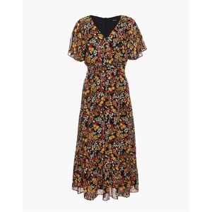 Dolman-Sleeve Ruffle-Hem Midi Dress Flower Garden